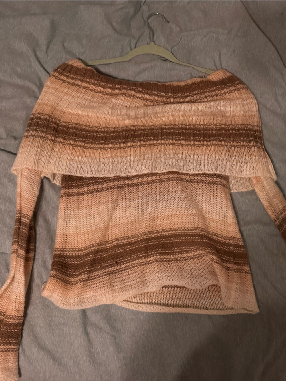 Promesa Peach and Brown Striped Off-the-Shoulder Sweater